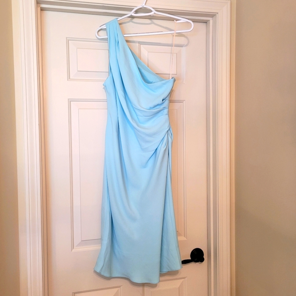 🩵 NWT Trina Turk One Shoulder Baby Blue Poem dress 12